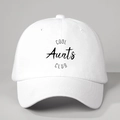 Detailed macro view of black COOL Aunts CLUB print on white cotton canvas baseball cap - Adjustable / White