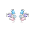 S925 Silber Ohrstecker mit bunten Zirkonia-Steinen in Pink, Blau und Lila-Tönen - 925er Silber / Mehrfarbiger Geometrischer Silber Stil (MME1148-1)