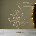 Golden LED artificial branch tree with frosted leaves for Christmas decor, 45cm height - Leaf Tree with Lights (SA24238)