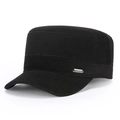 Casquette plate noire en laine pour homme avec protège-oreilles et logo métal - Noir