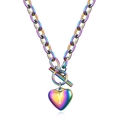 Rainbow heart pendant necklace with chunky chain and toggle clasp featuring letter Y - Letter Y