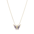 Elegant gold chain necklace with blue and purple butterfly pendant on white background - Blue Gradient Butterfly Style (N2245-GO-P)