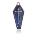 Pendentif cercueil bleu avec croix dorée pour création de bijoux d'Halloween et bricolage - Croix Bleue Or KC