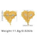 Detail view of 18K gold brass heart earrings with zircon inlay and size dimensions - Vintage Braided Vine 3D Heart