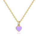 Golden paperclip chain necklace with a small lavender purple enamel heart pendant - O-shape Chain / Purple