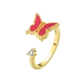Golden S925 sterling silver butterfly ring with red enamel and clear cubic zirconia - AJ141 Gold Red Butterfly S925
