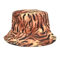 Detailansicht des Fischerhuts mit Tigermuster, hochwertigen Nähten und Baumwolltwill-Struktur - M (56-58cm) / Orangebrauner Tigerdruck-Stil (2#)