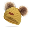 Cute yellow winter knitted baby hat featuring double fluffy pom poms and front label. - 40-50cm / Yellow