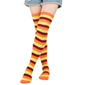 Thigh high socks with orange yellow and dark red stripes for cosplay and daily wear - One Size / Three-color Stripes / Orange/Yellow/Red