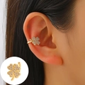 Elegant gold clover ear cuff with inlaid zircons for non-pierced ears on a model - Mid KC Gold - Lucky Clover Style (A-166)