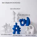 5-piece set of blue and white abstract ceramic sculptures with matte frosted finish - Artificial Rockery Ornament Set 3