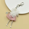 Pink knit doll keychain with pearl head and fluffy fur collar for handbags - 30-Pink Knit Fur Collar Doll