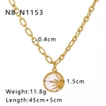 Detail view of 18K gold plated sun and moon necklace with measurements and specifications - Sun Mother of Pearl Style (NB-N1153)