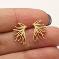 Golden stainless steel stud earrings with abstract hollow coral branch design - Tree Branch / Gold