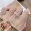 Vintage silver hollow floral bow ring with twisted texture and metallic bead details - Twist Texture Bow Metal Beads(JZ7518)