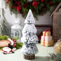 Mini albero di Natale in cedro innevato con base in legno naturale per decoro da tavolo - Cedro Innevato 25cm (Senza Luce)