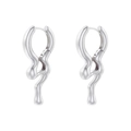 Detailed macro view of liquid metal wavy drop earrings with polished silver mirror finish - VE1096 Style / White Gold