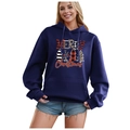Navy blue Christmas fleece hoodie featuring Merry Christmas print and drawstring - S / Tops / Navy Blue-Christmas Tree