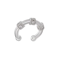 Macro detail of silver C-shaped ear cuff featuring three sparkling cubic zirconia spheres - VE692 (1 Pair) / White Gold