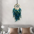 Blue Tree of Life dream catcher with feathers and warm glowing LED lights for room decor - With LED Light Style