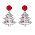 Weihnachtsbaum-Ohrringe aus Acryl mit rotem Glitzer und Merry Christmas Schriftzug - Silber-Glitzer-Muster Baum