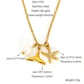 Detail of 18k gold plated necklace with starfish, whale tail and pearl pendants - Starfish Fish Tail Pearl Style (ZN1974G)
