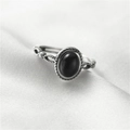 Vintage S925 sterling silver ring featuring a black oval gemstone and woven texture - JZ0189-Oval Black Gem