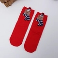Festive red crew socks featuring 3D cartoon bear embroidery with striped scarf and hat - One Size / Red Bear
