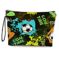 Borsa trucco a tema calcio con graffiti colorati e stampa Goal Time su tela nera - Stile Calcio Splash Neon Nero Con Cinturino Da Polso (xy-076-2) / 17*25cm