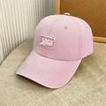 Pink cotton baseball cap with distressed 'Yes' embroidery and wide brim - 766 Yes Patch / Pink