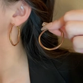 Polished gold wavy hoop earrings for women featuring a stylish twisted geometric design - Brown Twisted Large Hoop