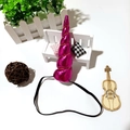 Kids unicorn headband featuring a metallic rose red horn with gold spiral thread details - Rose Red
