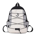 Lichtgewicht kinderrugzak in beige en grijs met decoratieve elastische trekkoorden - Zwart