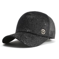 Casquette noire à paillettes avec logo doré R et maille respirante sur l'arrière - Taille unique / Noir