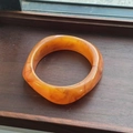 Chic amber resin bangle featuring artistic tortoiseshell patterns with a smooth curved finish - Geometric Rhombus / Inner Diameter 65mm / Brown Orange