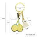 Porte-clés raquette de badminton doré avec volant et dimensions précises indiquées - Raquette de Badminton X-1718