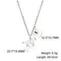 Detail view of heart tag and pony pendant with precise dimensions on silver necklace - Letter E / Silver