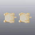 Square iced out hip hop stud earrings with gold plating and paved zircon stones - Square Full Drill / Gold