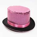Sparkly pink sequin magician top hat with black brim for stage performances - Sequined Pink / Size L - Hat Circumference 58cm - Hat Height 13cm