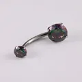 G23 titanium curved navel ring with mystic topaz zircon in dark gray finish - Rainbow