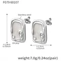 Boucles d'oreilles rectangulaires minimalistes en acier inoxydable et émail blanc vintage - Couleur Acier