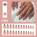 Pink oval press-on nails with green French tips and glossy finish, model W1716 - W1716 Dark Green French