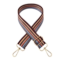 Close-up of wide striped crossbody bag strap with adjustable gold-tone metal hardware - Blue Orange Yellow Stripes