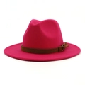 Hot pink wide brim felt Panama hat with dark brown suede band and gold buckle detail - Rose Red