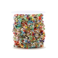 Colorful faceted bead chain on gold stainless steel link spool for DIY jewelry making - Multi-color