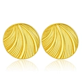 Golden round stud earrings with textured fan pattern in stainless steel material - Fan Radial Textured Round