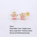 Pink cat claw stud earring in gold plated titanium steel with cz stones and dimensions - B03306h Gold Pink Zircon Paw 6#