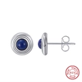 S925 sterling silver hoop earrings featuring polished blue turquoise stone drops - Deep Blue Round Stud - Silver