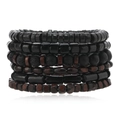 Men's bohemian multi-layer handmade beaded bracelet set with wood and lava rock beads - Tribal Style Wood Stone Set (07)