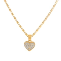 Golden heart pendant necklace with shimmering pave diamonds and flat link chain style - Full Zirconia Heart Gold (X891)